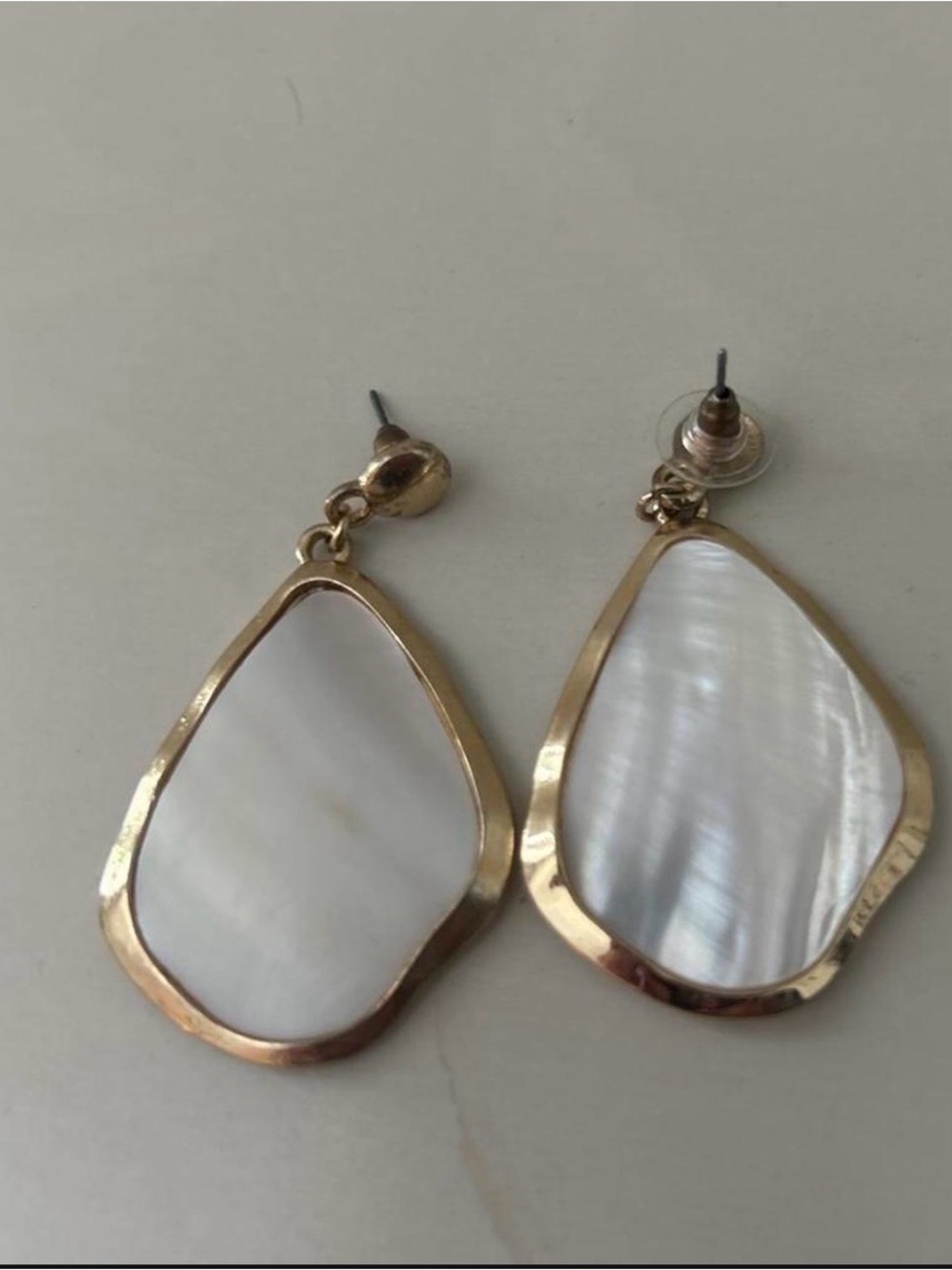 Gold-Trim White Mother-of-Pearl Drop Earrings